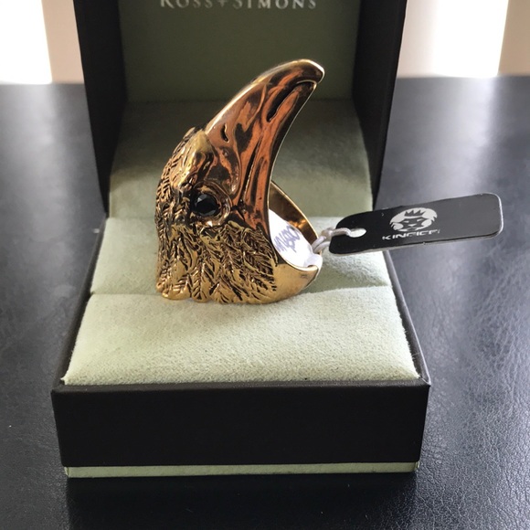 KingICE Eagle gold plated crystal eyes ring Sz 11